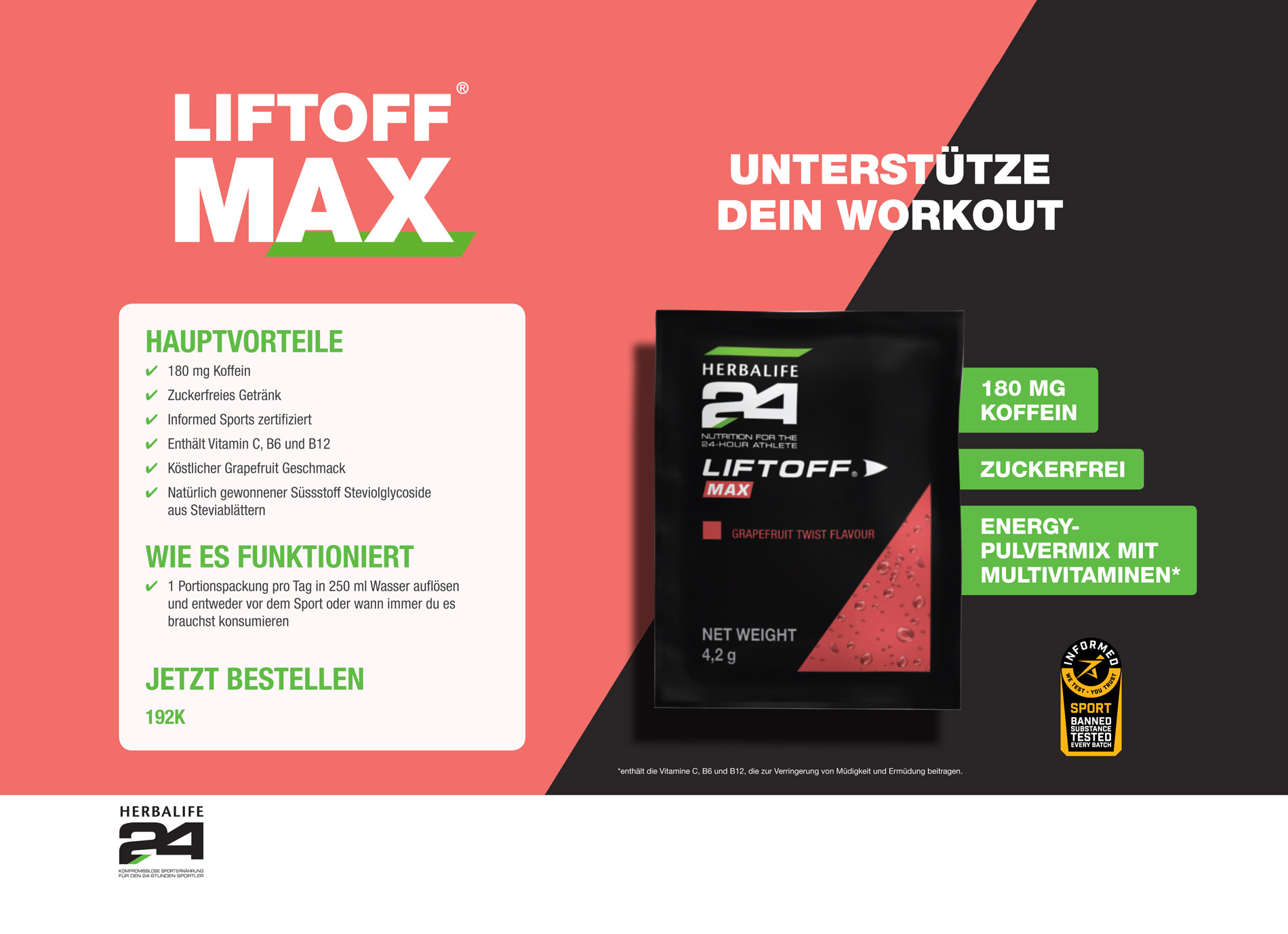 H24 LiftOff Max Grapefruit Geschmack 10 Portionspackungen (ref: 192K)
